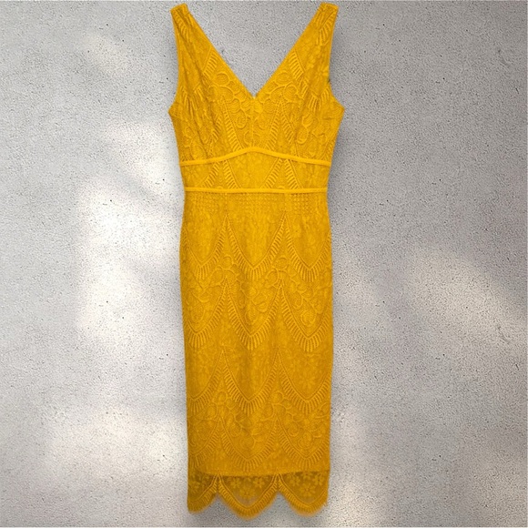 Nanette Lepore Yellow Lace Midi Dress – Women’s Size 6 - Picture 2 of 7
